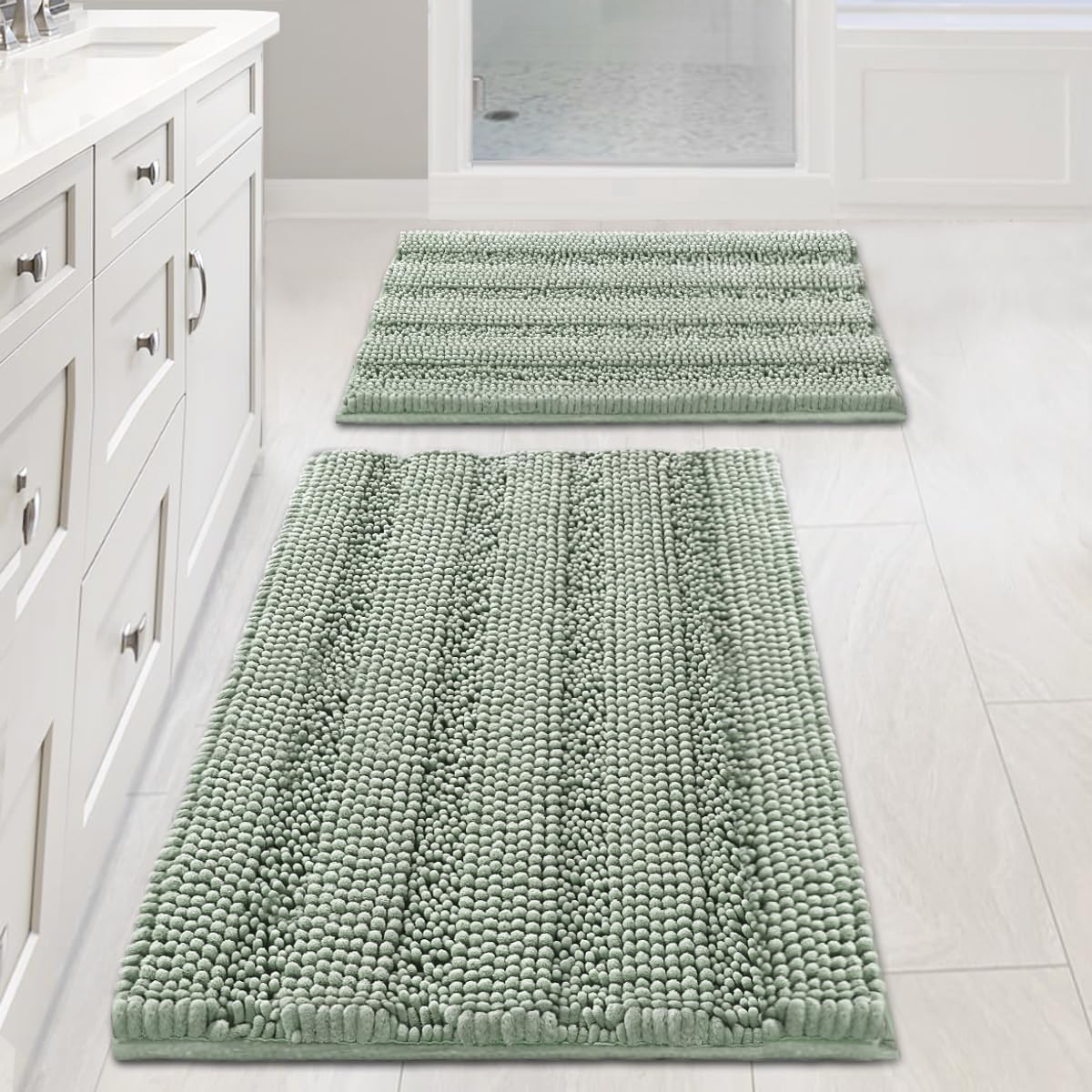 Two Thick Chenille Shaggy Bath Mats