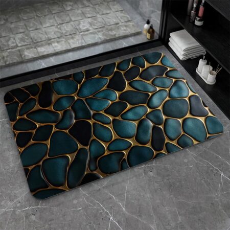 Diatomaceous earth mat with blue and gold patterns