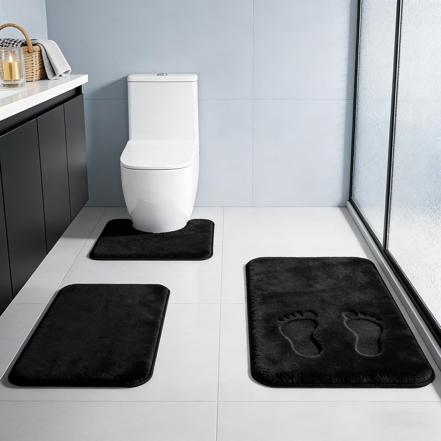 Black Memory Foam Bath Mat Set