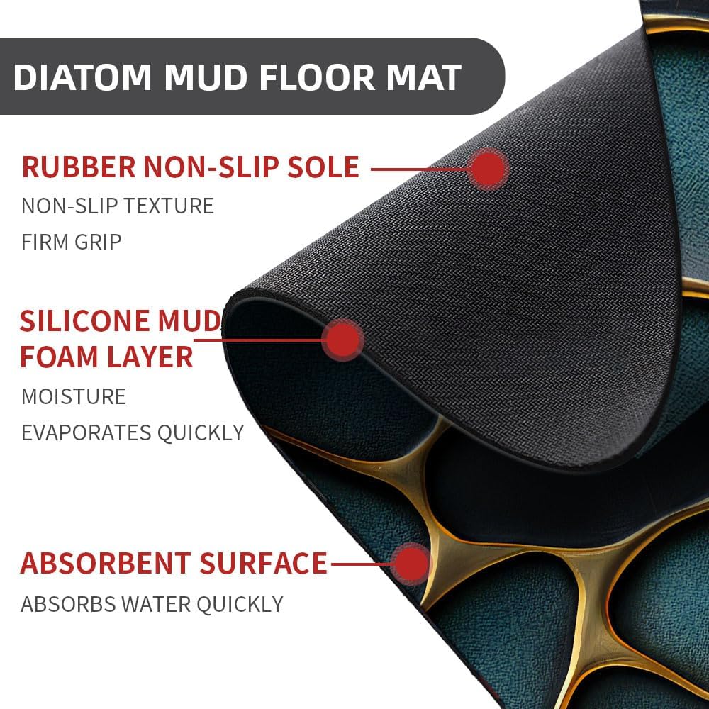 Diatomaceous earth mat with blue and gold patterns - Image 2