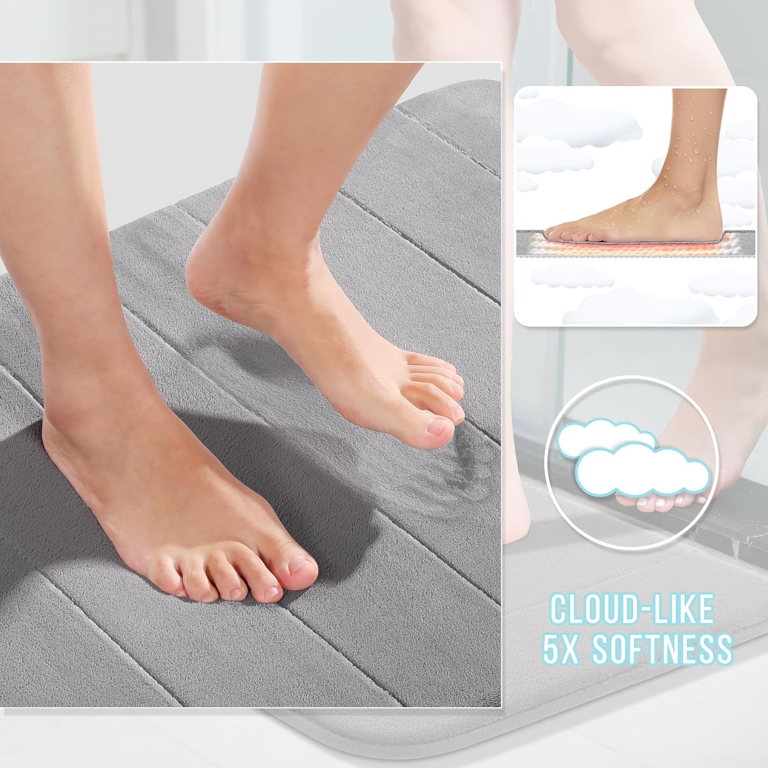 Grey Memory Foam Bath Mat Set - Image 2