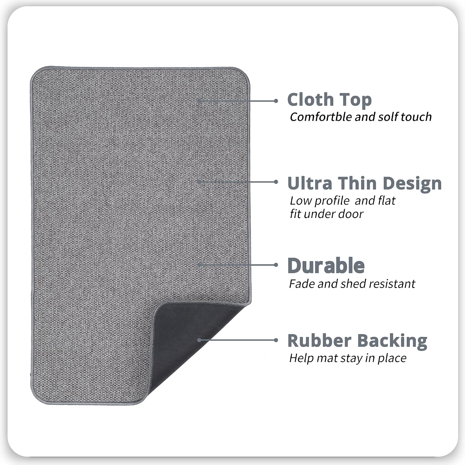 Grey Low-Pile Rubber Bath Non-Slip Mat - Image 2