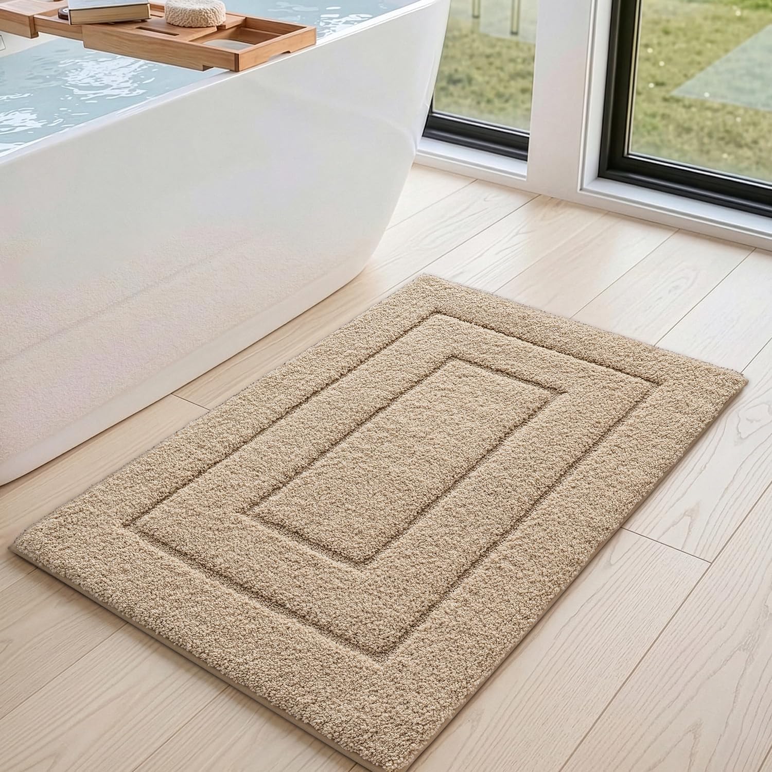 Beige Microfibre Plush Bath Non-Slip Mat - Image 2
