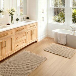 Two-Piece Brown Waffle-Texture Bath Mat Set