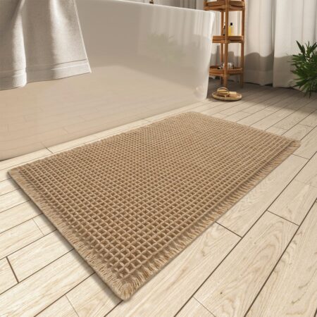 Brown Soft Waffle-Texture Absorbent Bath Mat
