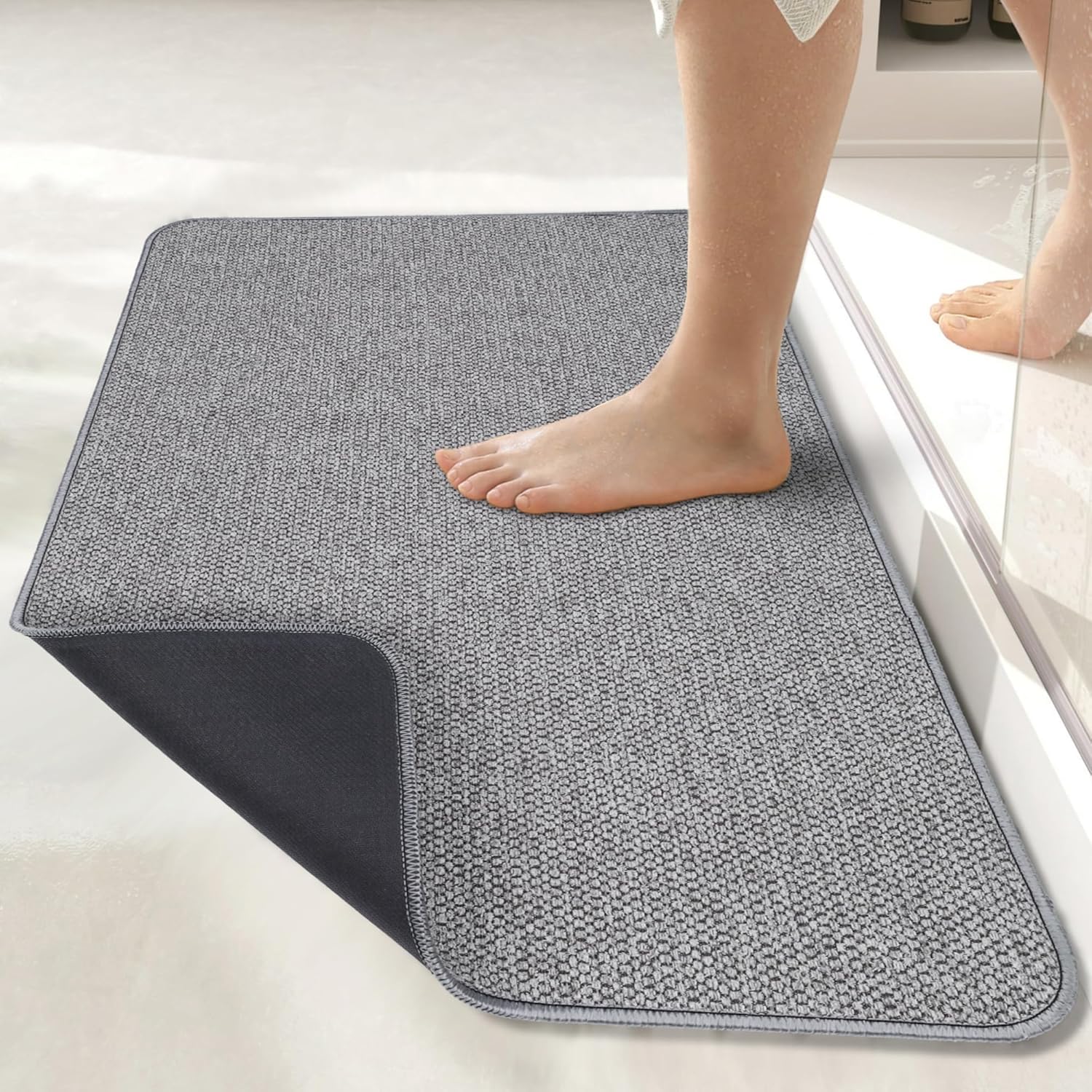 Grey Low-Pile Rubber Bath Non-Slip Mat
