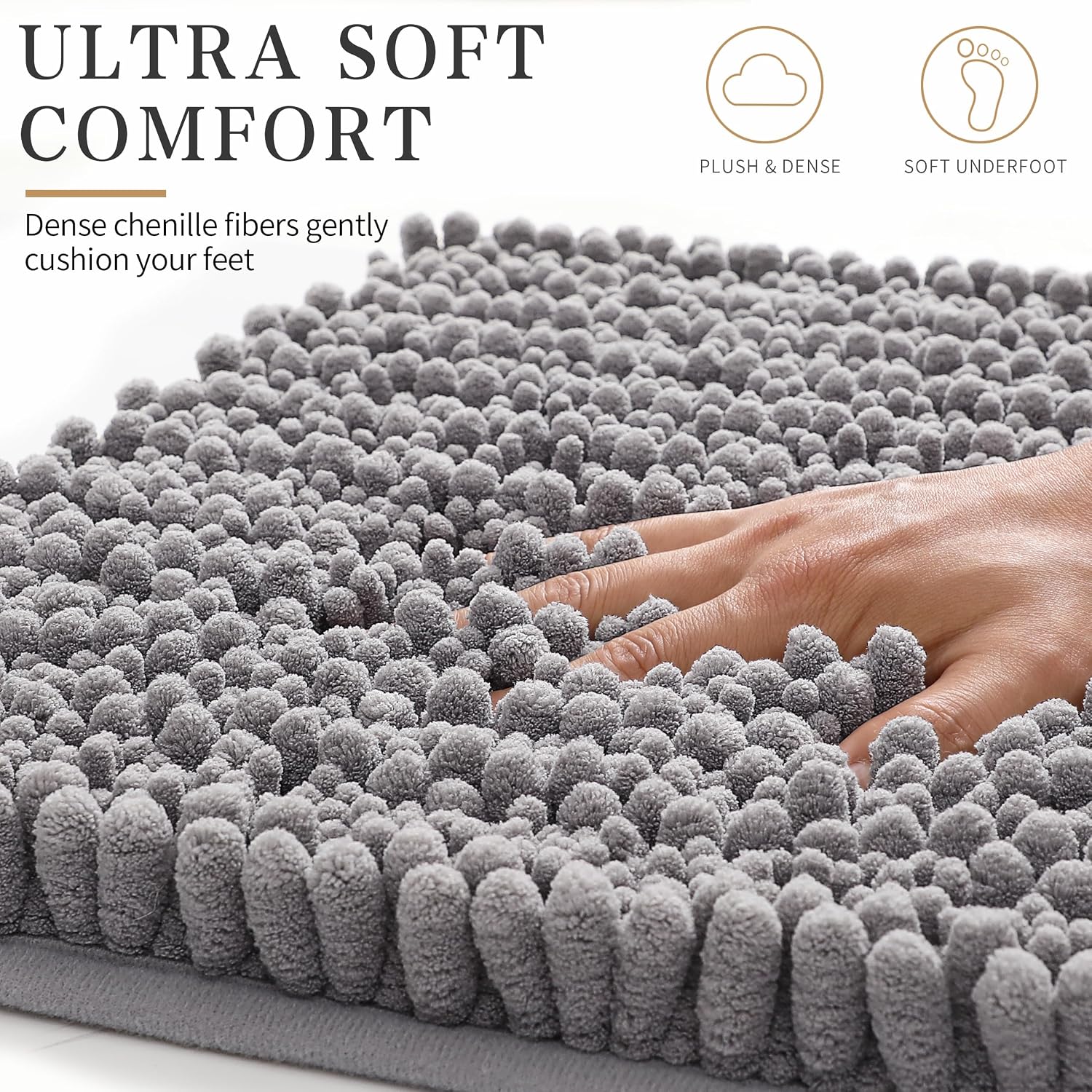 Grey Chenille Shaggy Soft Bath Mat - Image 2