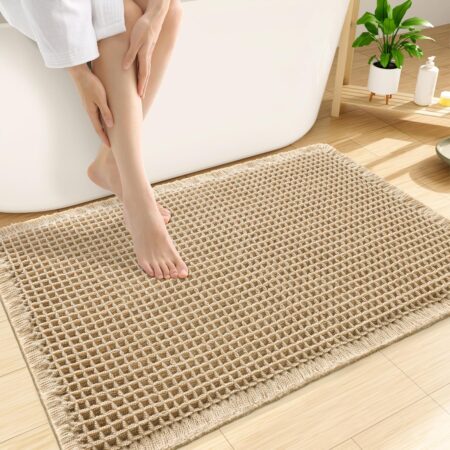 Brown Soft Waffle-Texture Absorbent Bath Mat