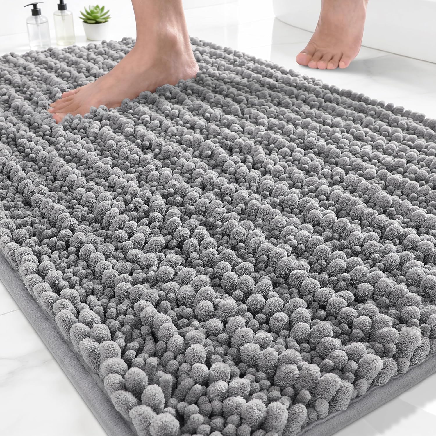 Grey Chenille Shaggy Soft Bath Mat
