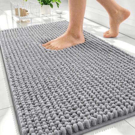 Soft Thick Grey Chenille Bath Mat