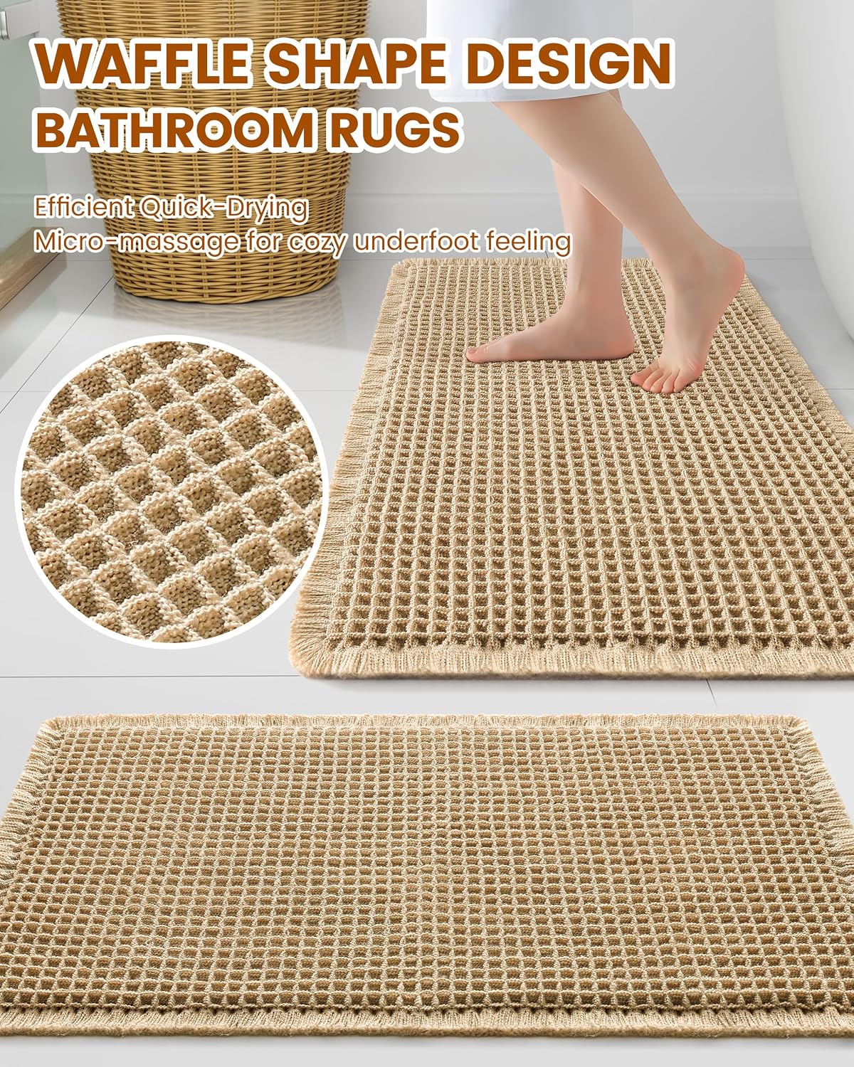 Brown Soft Waffle-Texture Absorbent Bath Mat - Image 2